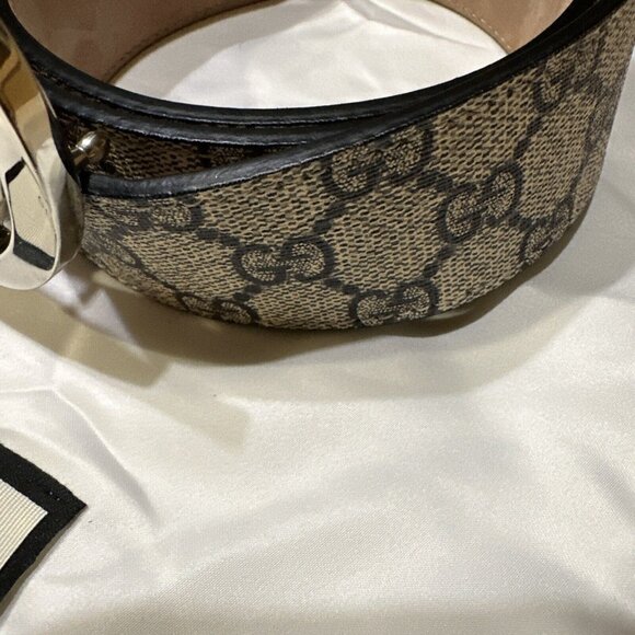 Gucci Web Beige/Blue Stripes Logo Men D-Ring Belt Size 90/36 - Picture 3 of 6